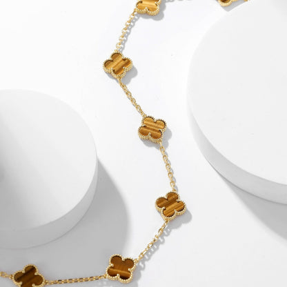 [Glow Muse]CLOVER 10 MOTIFS TIGER EYE NECKLACE