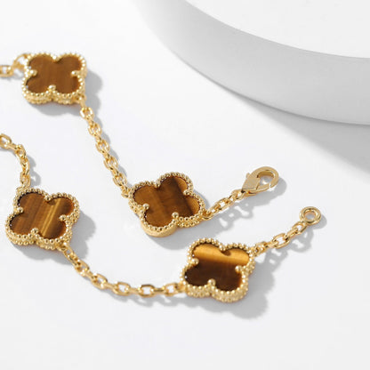 [Glow Muse]CLOVER 10 MOTIFS TIGER EYE NECKLACE