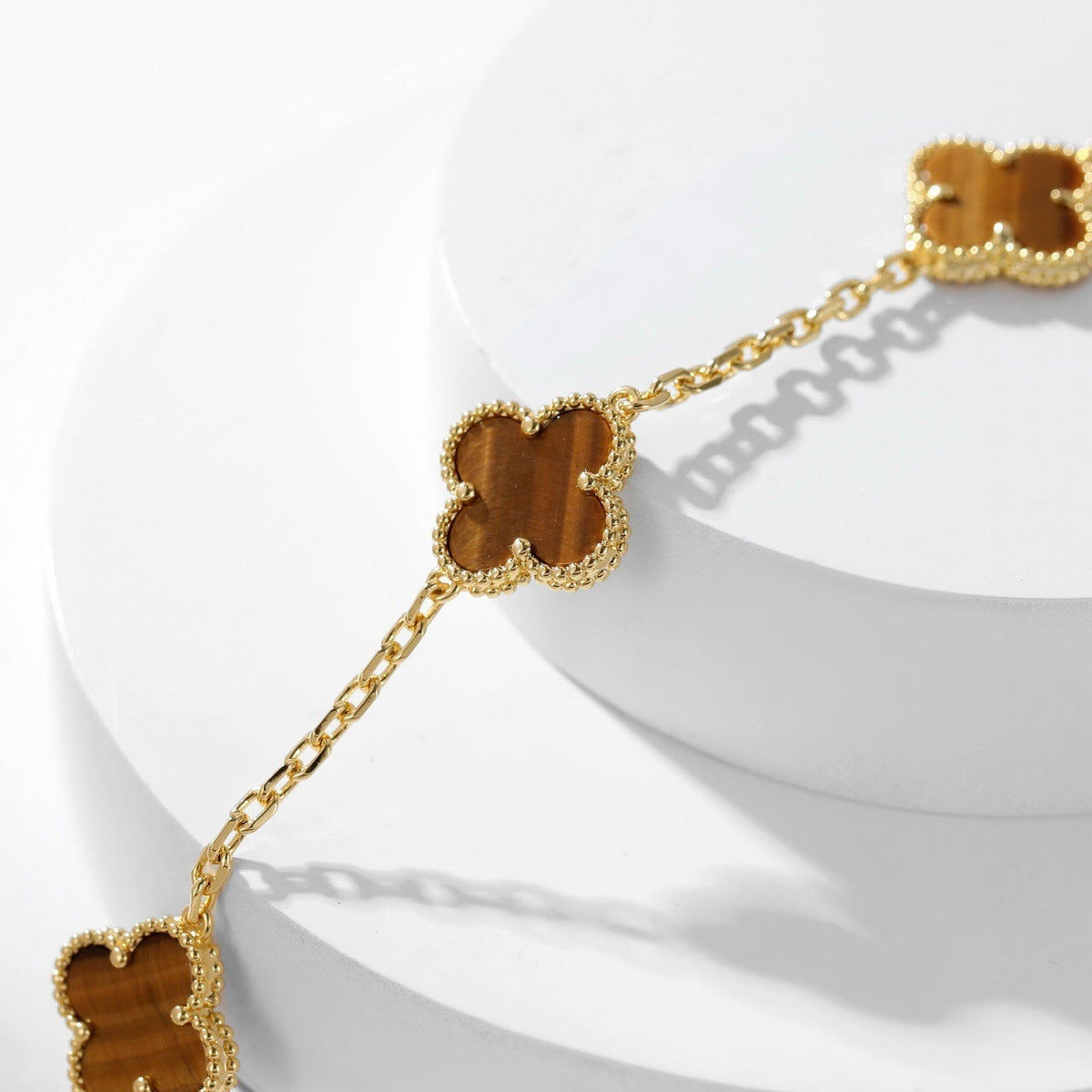 [Glow Muse]CLOVER 10 MOTIFS TIGER EYE NECKLACE