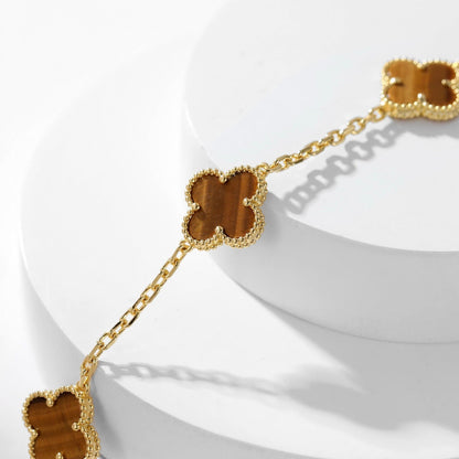[Glow Muse]CLOVER 10 MOTIFS TIGER EYE NECKLACE