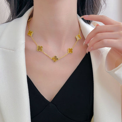 [Glow Muse]CLOVER 10 MOTIFS TIGER EYE NECKLACE