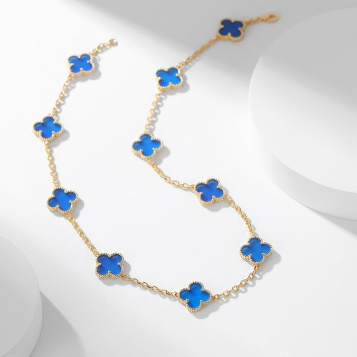 [Glow Muse]CLOVER 10 MOTIFS BLUE AGATE NECKLACE