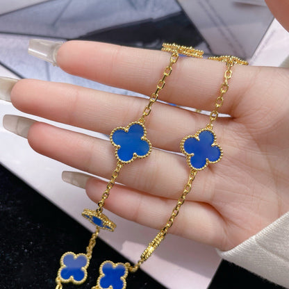 [Glow Muse]CLOVER 10 MOTIFS BLUE AGATE NECKLACE