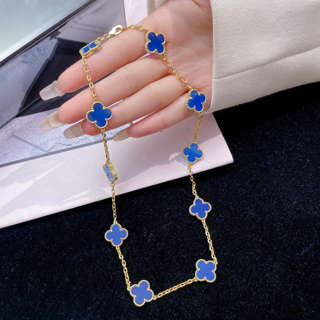 [Glow Muse]CLOVER 10 MOTIFS BLUE AGATE NECKLACE