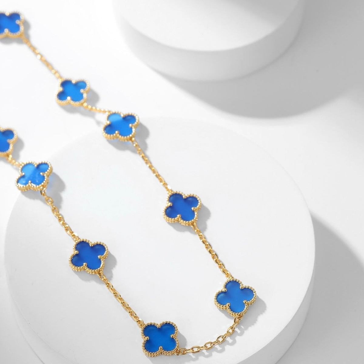 [Glow Muse]CLOVER 10 MOTIFS BLUE AGATE NECKLACE