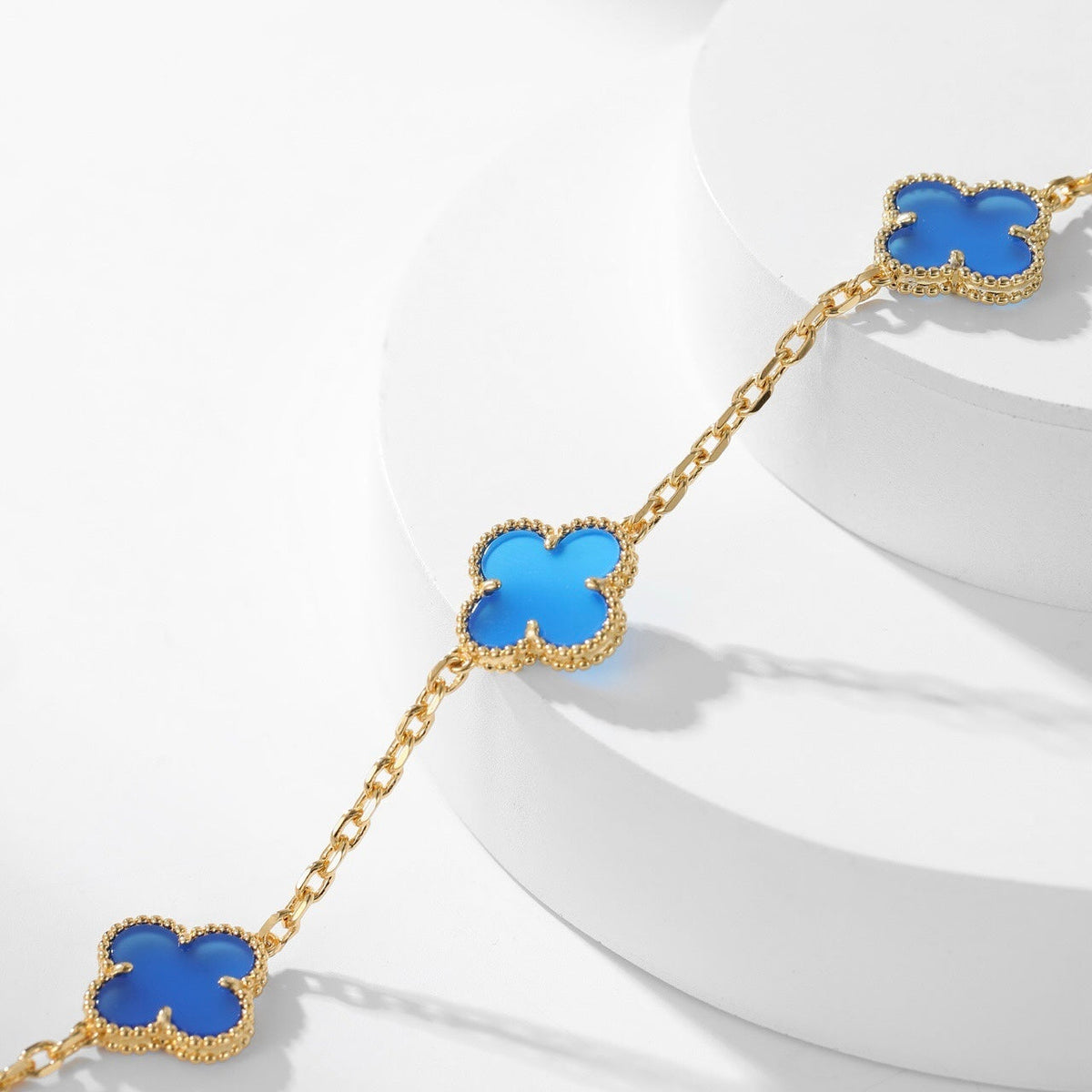 [Glow Muse]CLOVER 10 MOTIFS BLUE AGATE NECKLACE