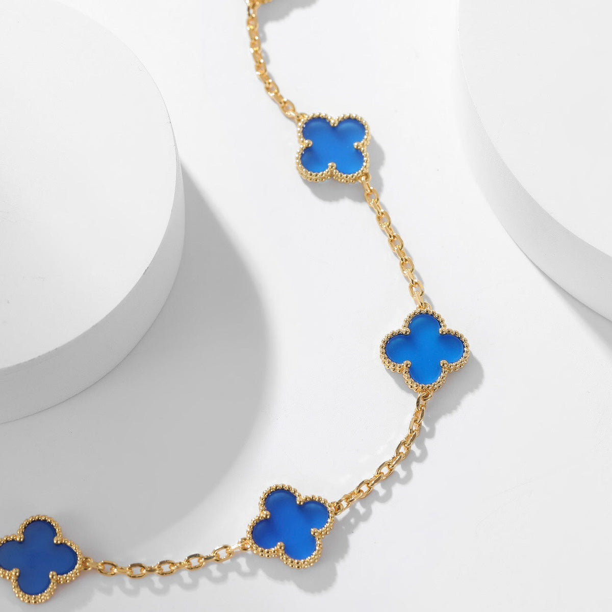 [Glow Muse]CLOVER 10 MOTIFS BLUE AGATE NECKLACE