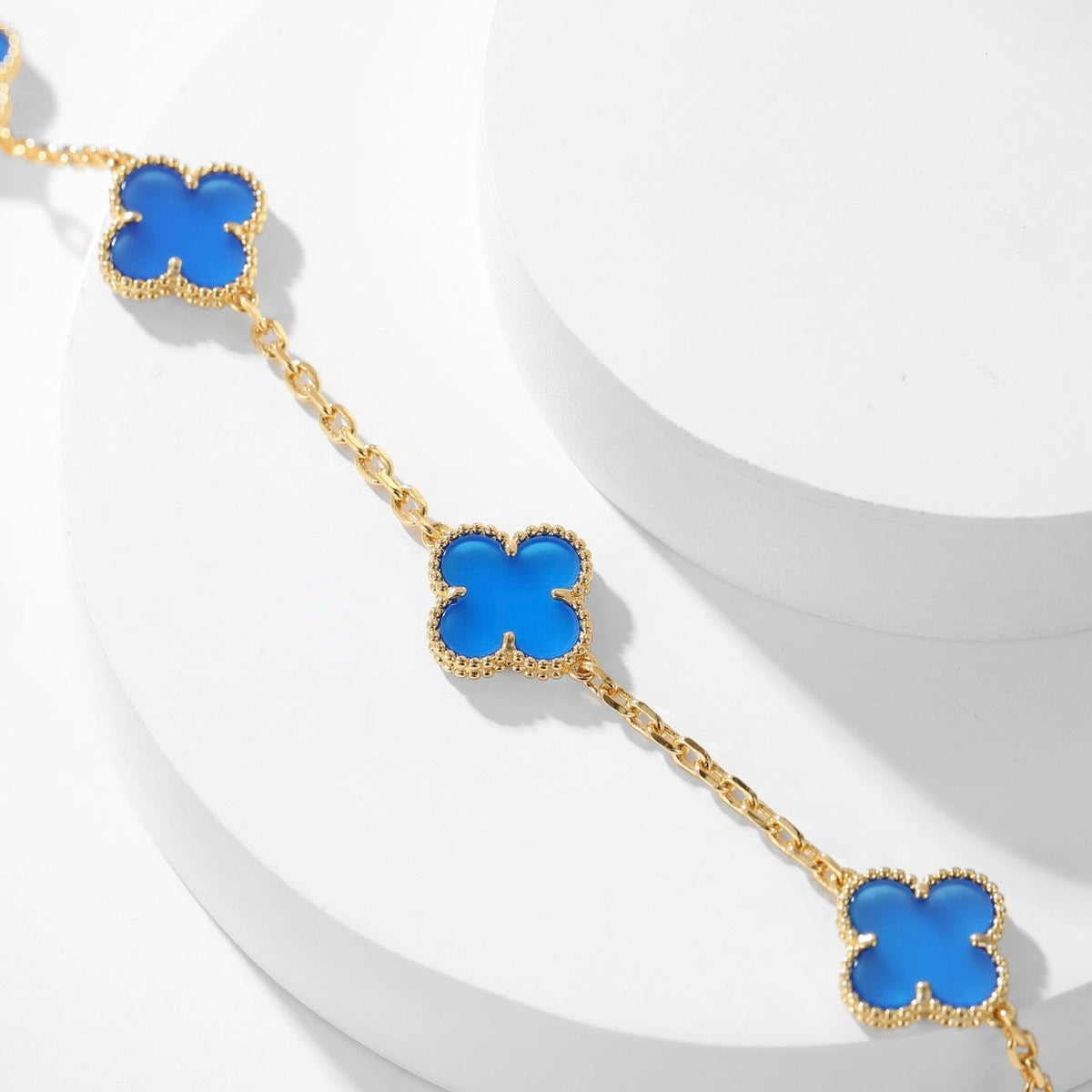 [Glow Muse]CLOVER 10 MOTIFS BLUE AGATE NECKLACE