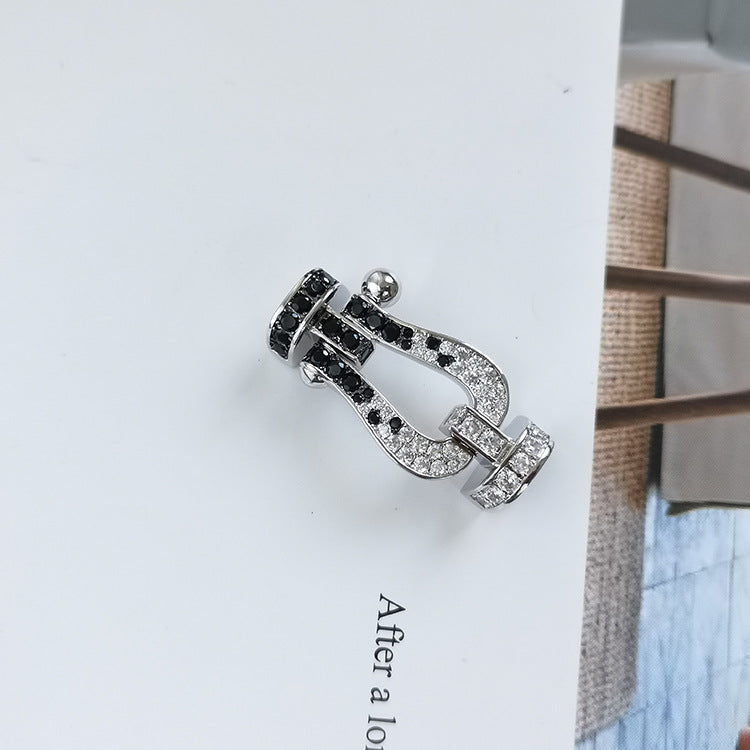 [Glow Muse]FORCE LARGE HORSESHOE BLACK WHITE DIAMOND BRACELET SILVER