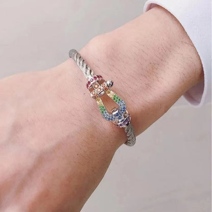 [Glow Muse]FORC LARGE HORSESHOE  COLORED DIAMOND BRACELET SILVER