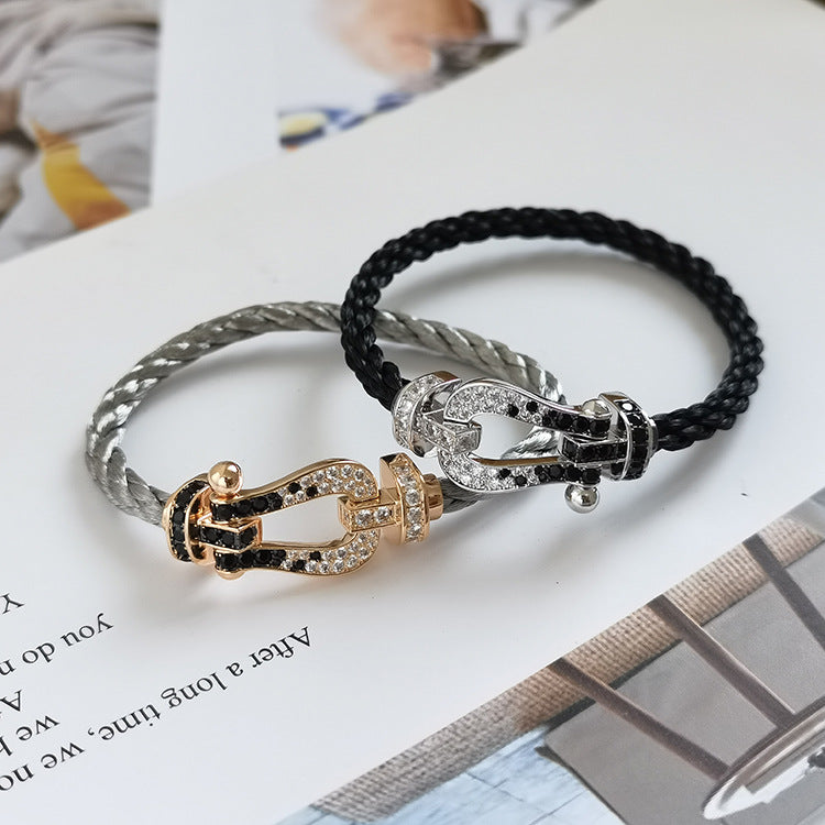 [Glow Muse]FORCE LARGE HORSESHOE BLACK WHITE DIAMOND BRACELET SILVER