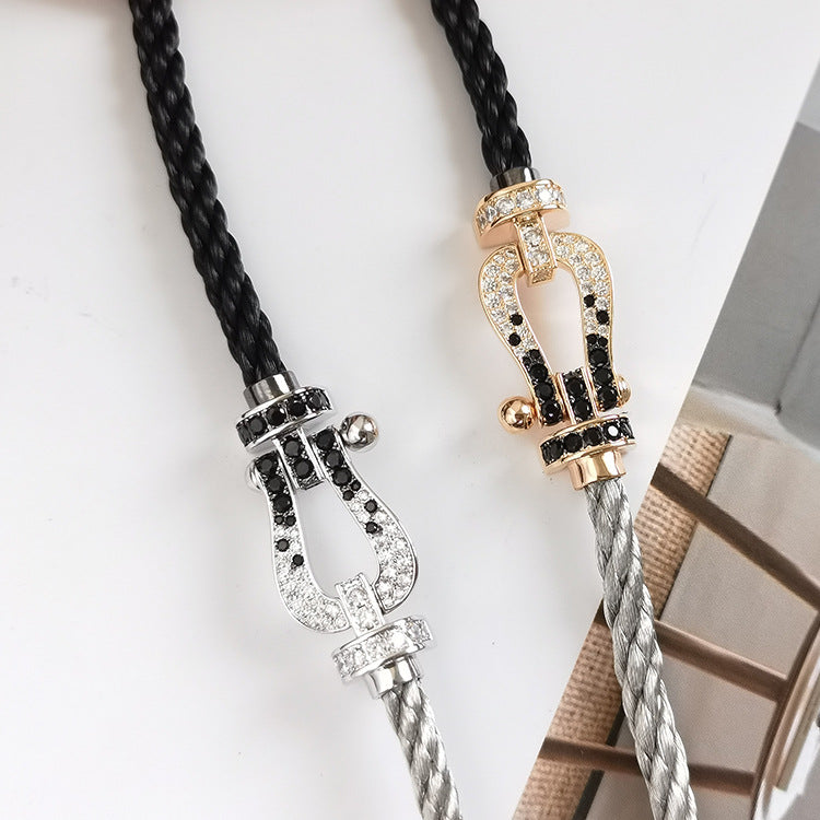 [Glow Muse]FORCE LARGE HORSESHOE BLACK WHITE DIAMOND BRACELET SILVER
