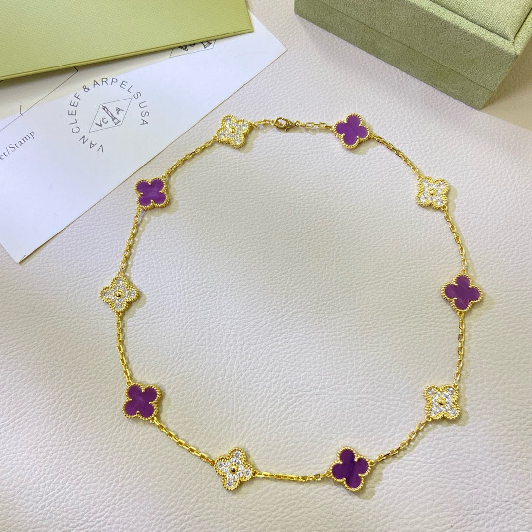 [Glow Muse Jewelry]CLOVER 10 MOTIFS  PURPLE VIOLET DIAMOND NECKLACE