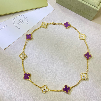 [Glow Muse Jewelry]CLOVER 10 MOTIFS  PURPLE VIOLET DIAMOND NECKLACE