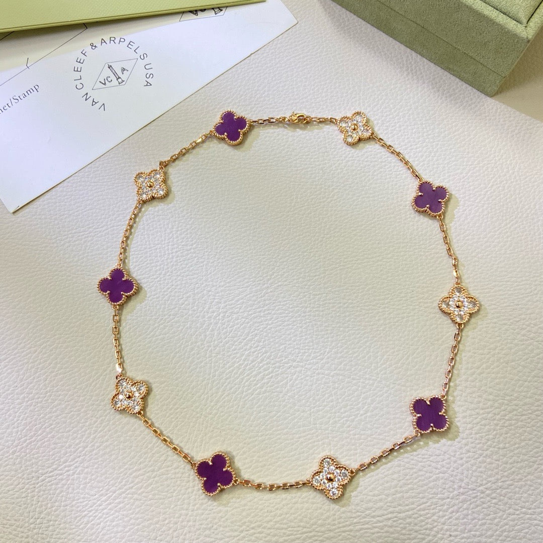 [Glow Muse Jewelry]CLOVER 10 MOTIFS  PURPLE VIOLET DIAMOND NECKLACE