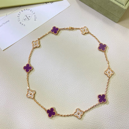 [Glow Muse Jewelry]CLOVER 10 MOTIFS  PURPLE VIOLET DIAMOND NECKLACE