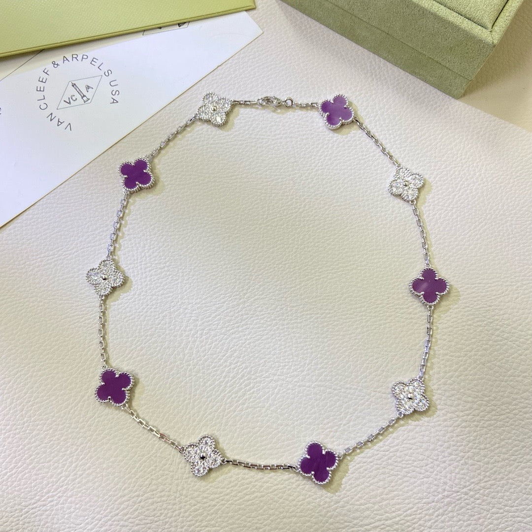 [Glow Muse Jewelry]CLOVER 10 MOTIFS  PURPLE VIOLET DIAMOND NECKLACE