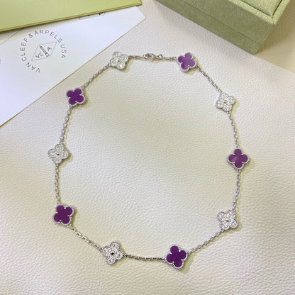 [Glow Muse Jewelry]CLOVER 10 MOTIFS  PURPLE VIOLET DIAMOND NECKLACE