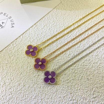 [Glow Muse Jewelry]CLOVER 15MM DIAMOND  PURPLE VIOLET NECKLACE