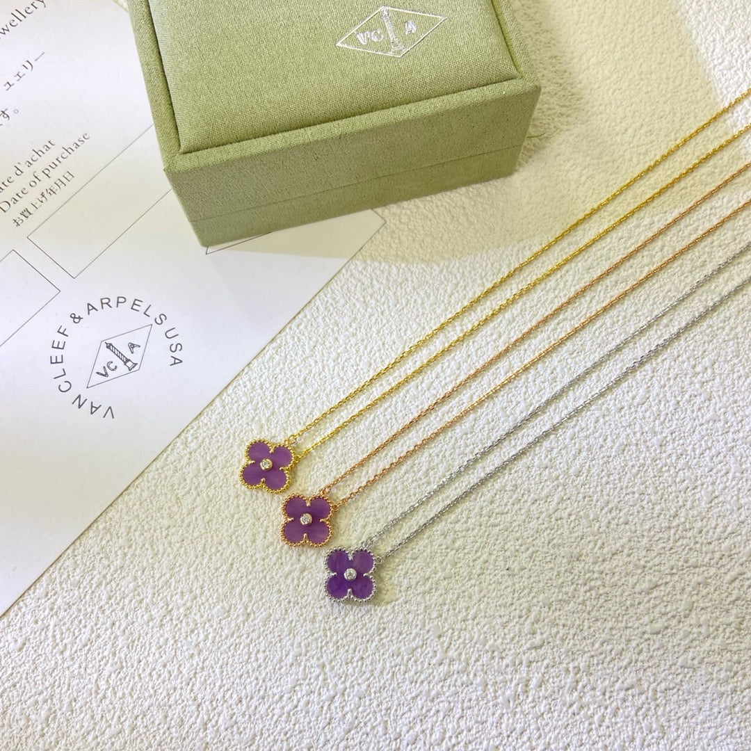 [Glow Muse Jewelry]CLOVER 15MM DIAMOND  PURPLE VIOLET NECKLACE