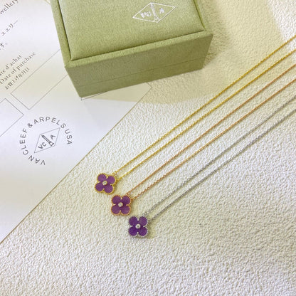 [Glow Muse Jewelry]CLOVER 15MM DIAMOND  PURPLE VIOLET NECKLACE