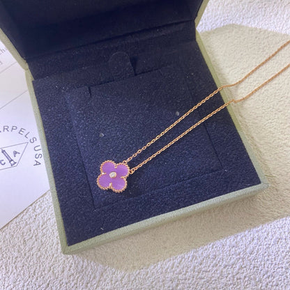 [Glow Muse Jewelry]CLOVER 15MM DIAMOND  PURPLE VIOLET NECKLACE
