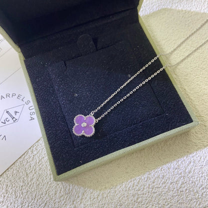 [Glow Muse Jewelry]CLOVER 15MM DIAMOND  PURPLE VIOLET NECKLACE