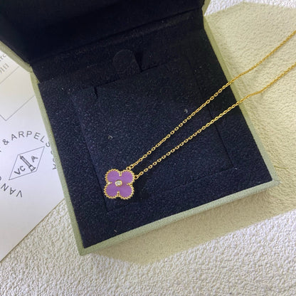 [Glow Muse Jewelry]CLOVER 15MM DIAMOND  PURPLE VIOLET NECKLACE