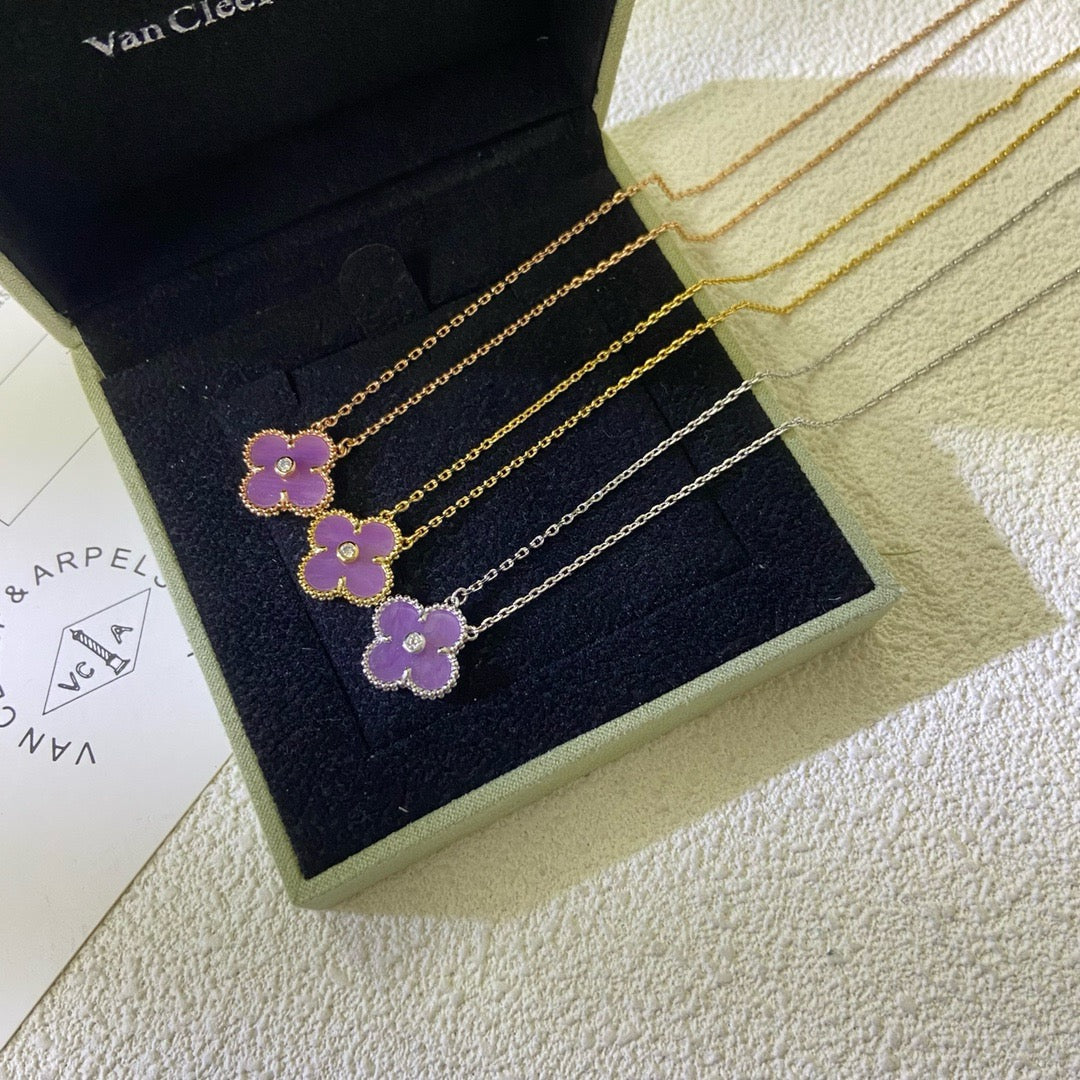[Glow Muse Jewelry]CLOVER 15MM DIAMOND  PURPLE VIOLET NECKLACE