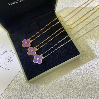 [Glow Muse Jewelry]CLOVER 15MM DIAMOND  PURPLE VIOLET NECKLACE