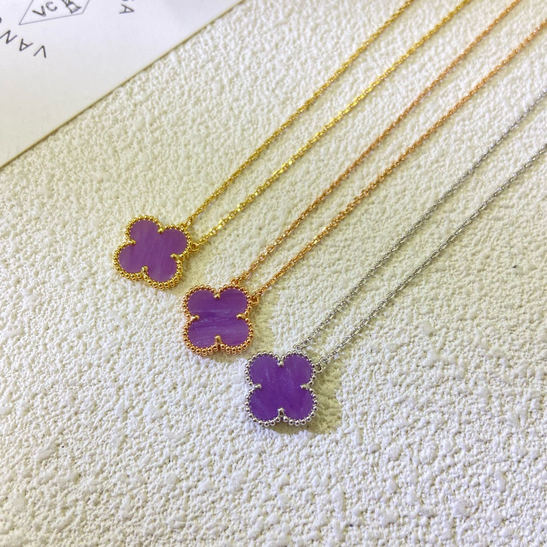 [Glow Muse Jewelry]CLOVER 15MM  PURPLE VIOLET NECKLACE