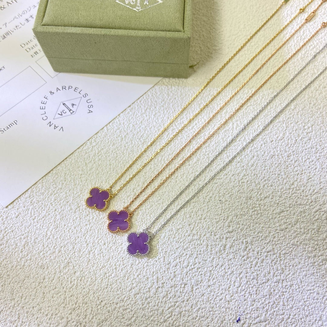 [Glow Muse Jewelry]CLOVER 15MM  PURPLE VIOLET NECKLACE