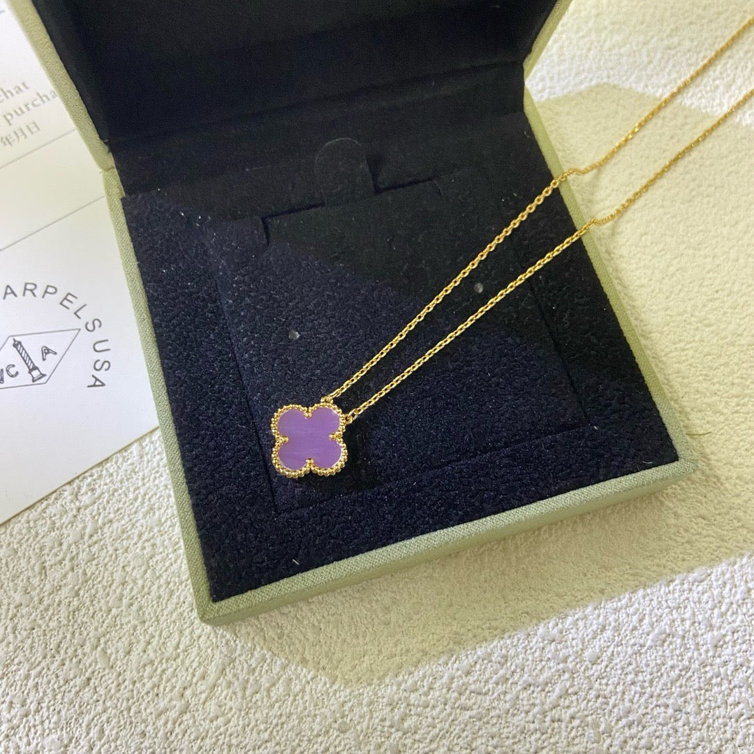 [Glow Muse Jewelry]CLOVER 15MM  PURPLE VIOLET NECKLACE