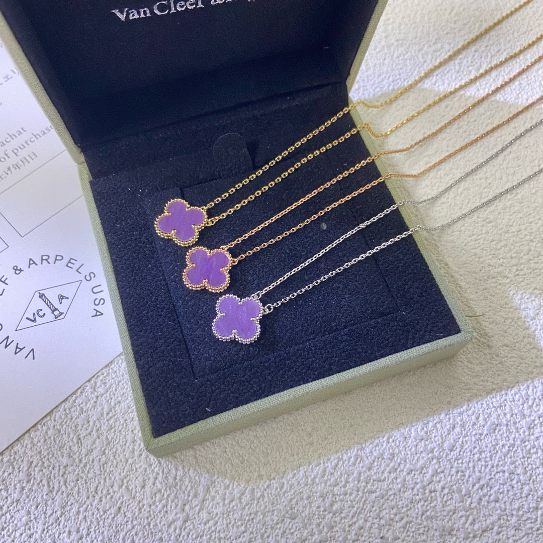 [Glow Muse Jewelry]CLOVER 15MM  PURPLE VIOLET NECKLACE