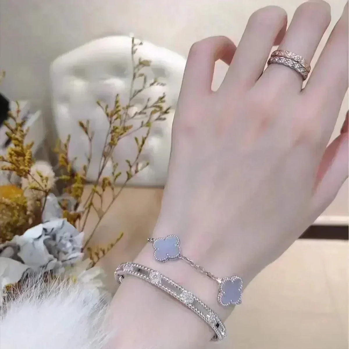 [⭐Glow Muse] CLOVER 5 MOTIF PURPLE CHALCEDONY BRACELET COLLECTION