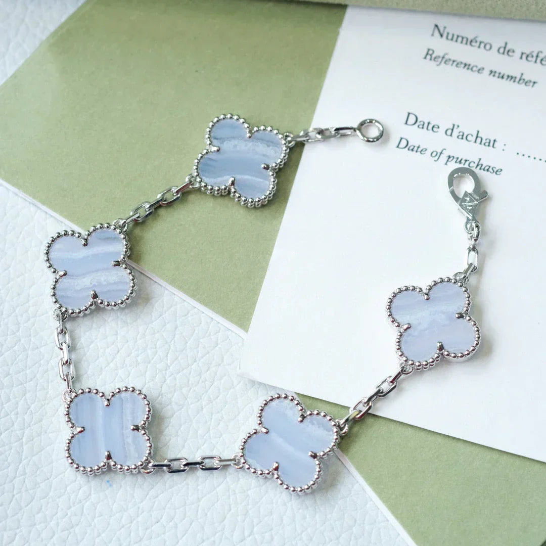 [⭐Glow Muse] CLOVER 5 MOTIF PURPLE CHALCEDONY BRACELET COLLECTION