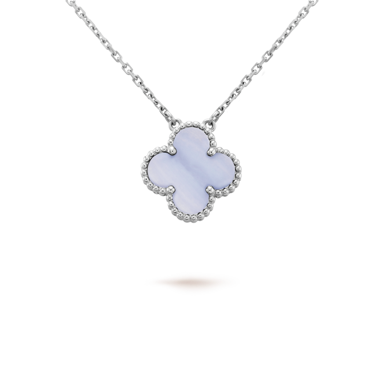 [Glow Muse]CLOVER 15MM BLUE CHALCEDONY NECKLACE SILVER