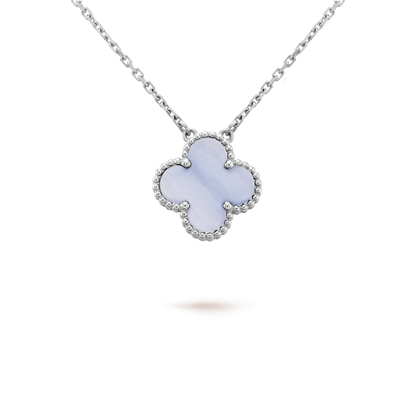 [Glow Muse]CLOVER 15MM BLUE CHALCEDONY NECKLACE SILVER