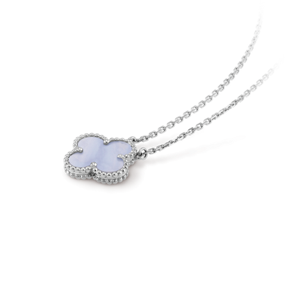 [Glow Muse]CLOVER 15MM BLUE CHALCEDONY NECKLACE SILVER