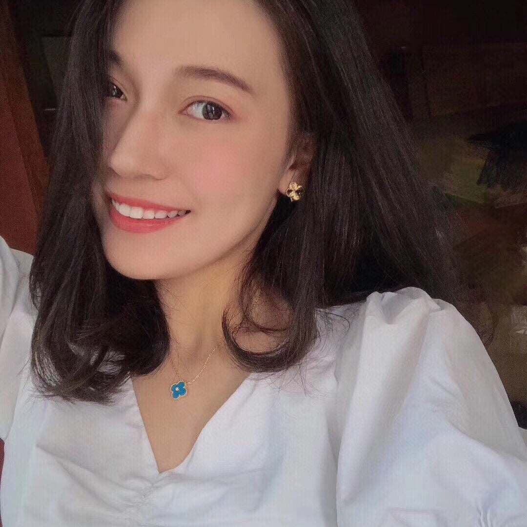 [Glow Muse]CLOVER 15MM DIAMOND AND BLUE AGATE NECKLACE