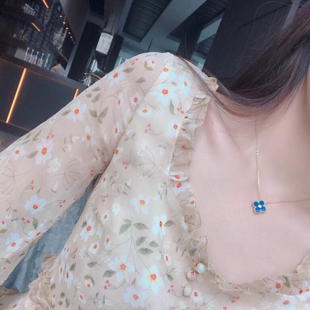 [Glow Muse]CLOVER 15MM DIAMOND AND BLUE AGATE NECKLACE