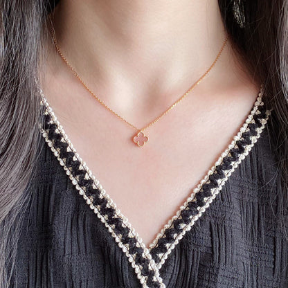 [Glow Muse]CLOVER 15MM PINK MOTHER-OF-PEARL SINGLE FLOWER NECKLACE