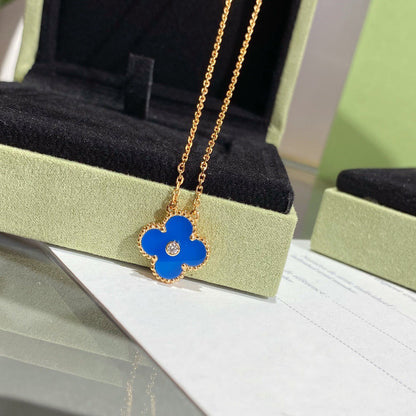 [Glow Muse]CLOVER 15MM DIAMOND AND BLUE AGATE NECKLACE