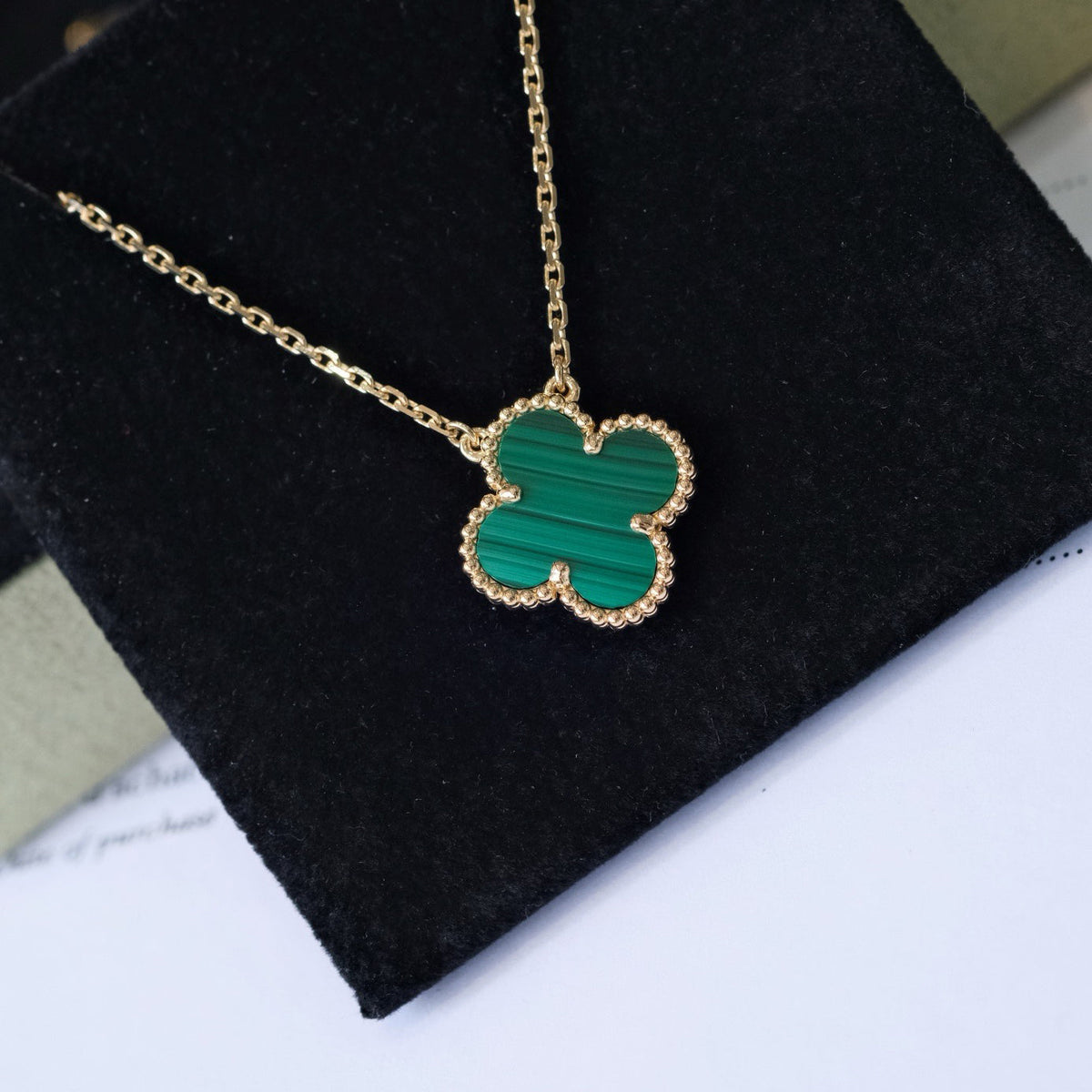 [Glow Muse]CLOVER 15MM MALACHITE SINGLE FLOWER  NECKLACE