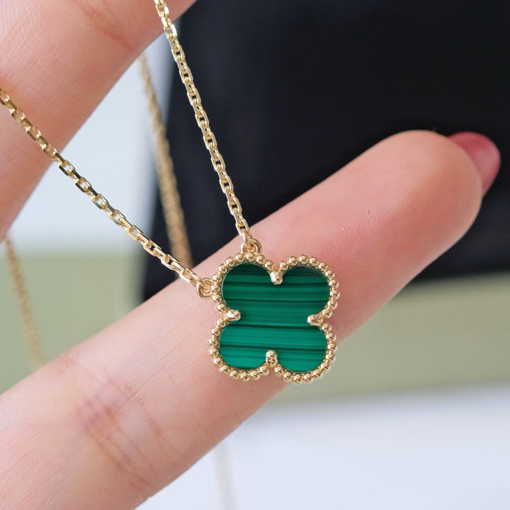 [Glow Muse]CLOVER 15MM MALACHITE SINGLE FLOWER  NECKLACE