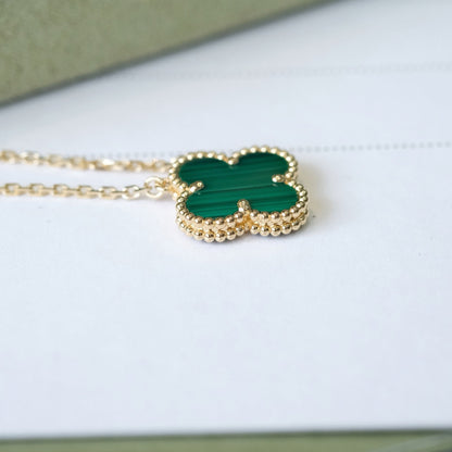 [Glow Muse]CLOVER 15MM MALACHITE SINGLE FLOWER  NECKLACE