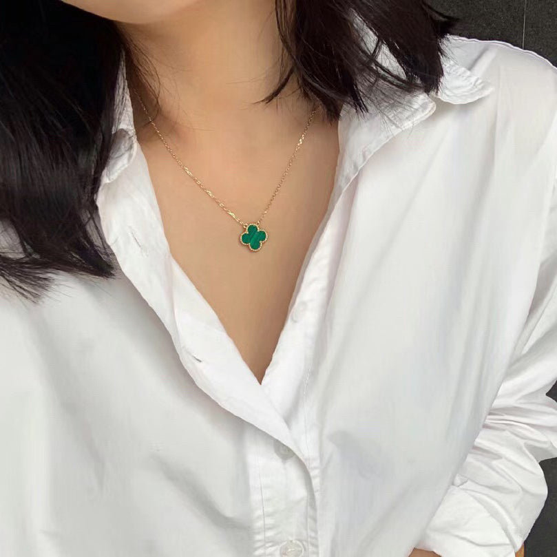 [Glow Muse]CLOVER 15MM MALACHITE SINGLE FLOWER  NECKLACE