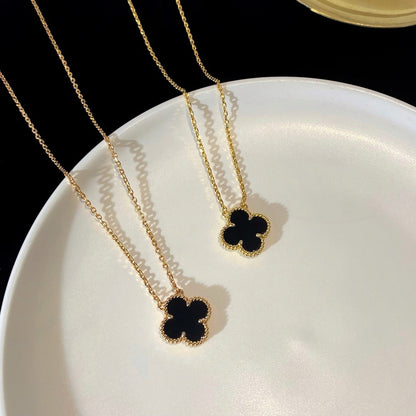 [Glow Muse]CLOVER 15MM BLACK ONYX SINGLE FLOWER NECKLACE