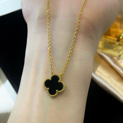 [Glow Muse]CLOVER 15MM BLACK ONYX SINGLE FLOWER NECKLACE