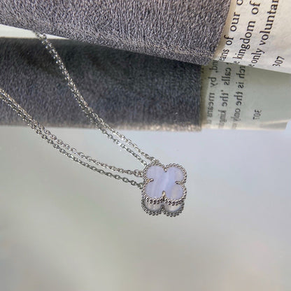 [Glow Muse]CLOVER 15MM BLUE CHALCEDONY NECKLACE SILVER